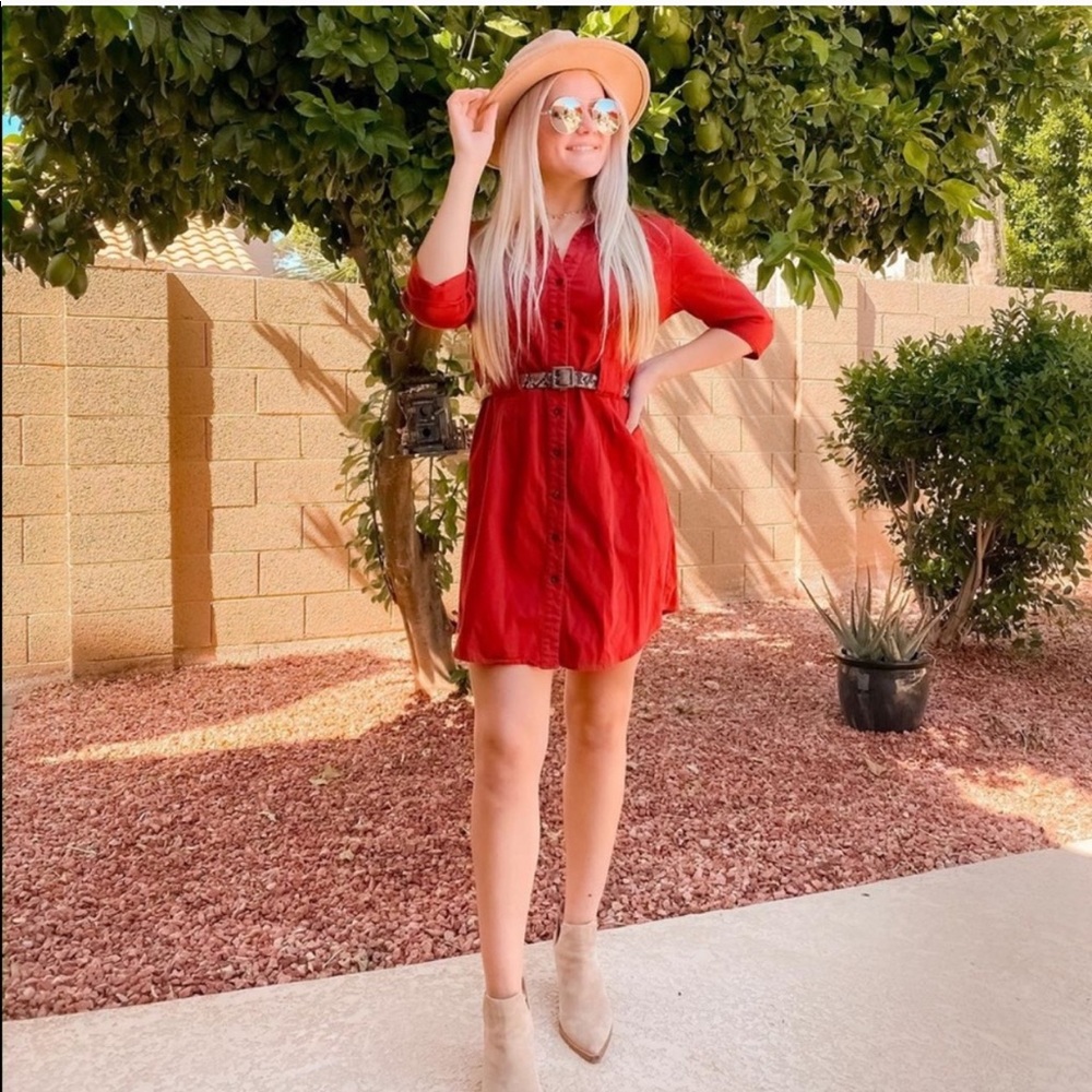 Red Collared Button Down Dress